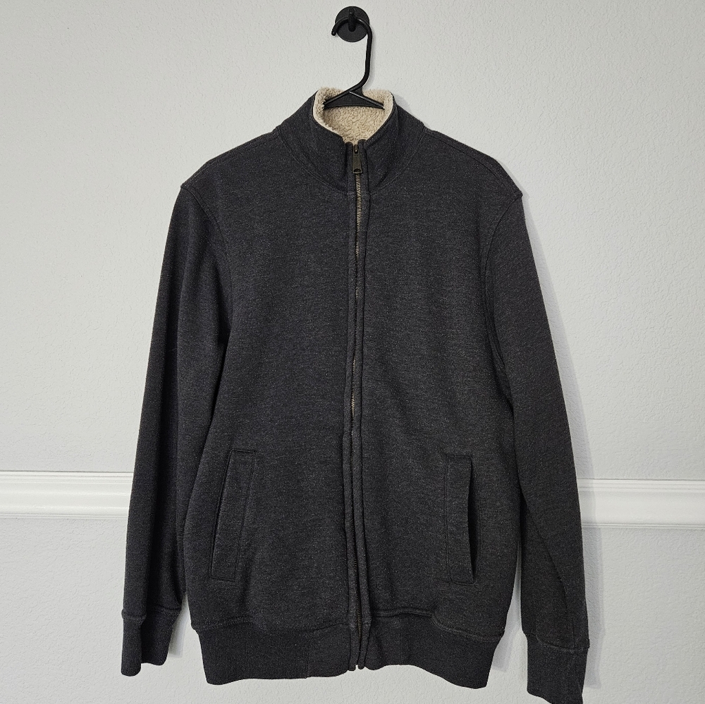 St. John's Bay Full Zip Mockneck Fleece Lined Sweater Grey M